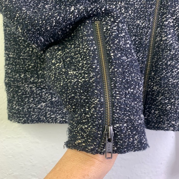 J. CREW Marled Tweed Notched Collar Moto Motorcycle Zip Cuff Blazer Jacket - Picture 7 of 15